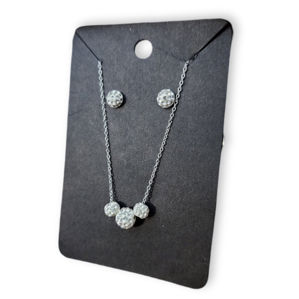 Trio of White Diamond Spheres Necklace with Matching Studs - Picture 1 of 7